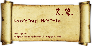 Kozányi Mária névjegykártya
